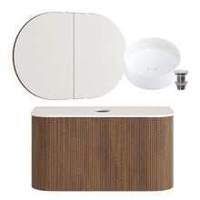 Nomad 900mm Walnut Wall Hung Vanity with Round Basin & Shaving Cabinet Package